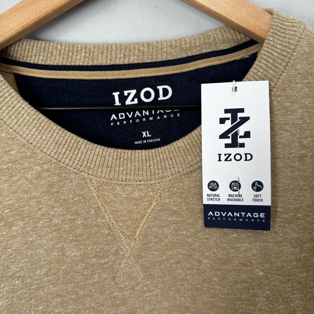 NWT- IZOD Advantage Performance quarter zip fleece sweater Sz XL Heathered Camel - Picture 4 of 8